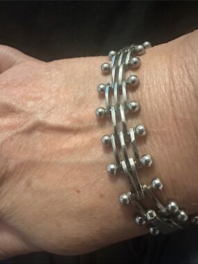 (K)Vintage Modernist Sterling Silver Ball and Bar Gate Link Bracelet 925